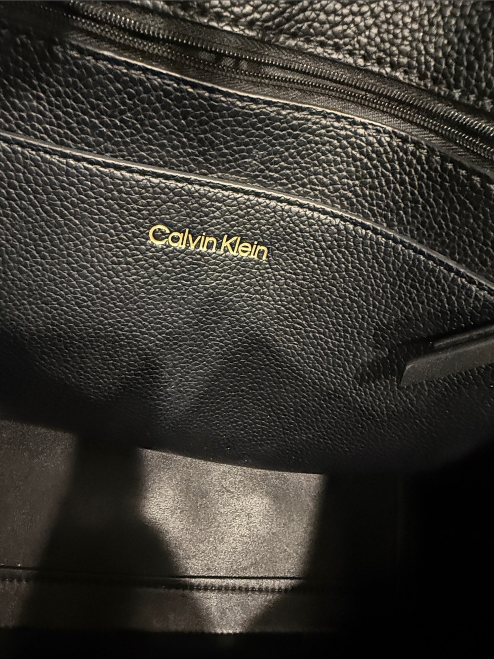 Calvin Klein Black Leather Tote with Gold Hardware Accents - Picture 5 of 7